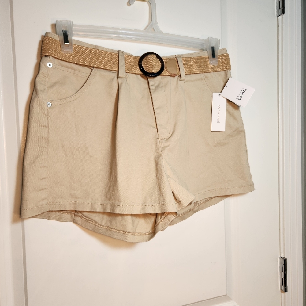 😀 No Comment High Waist Tan Shorts with Belt